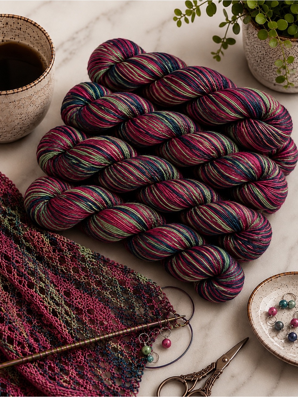 Urth Yarns Uneek Cotton Hand-Dyed Self-Striping Yarn – Colorway 1075 – Lot of 5
